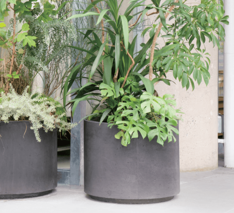 三協アルミの「プランター NUプランター ラスティックM550 ブラック(GRC 穴あり)/テーブルトップ (ゴム集成材)」