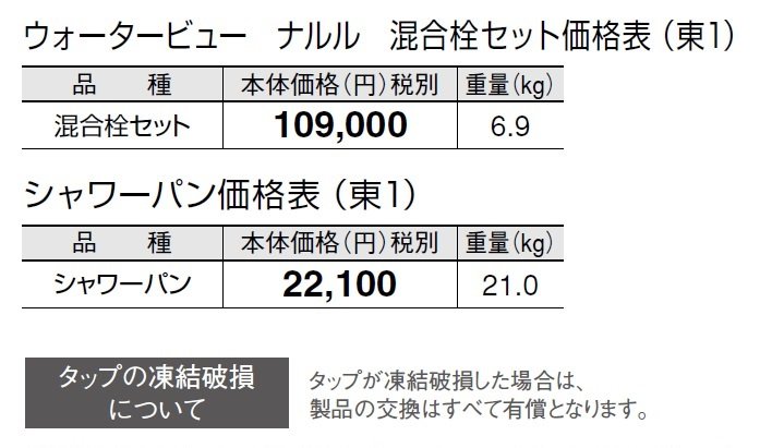 ウォータービュー ナルル混合栓セット【2024年版】_価格_1