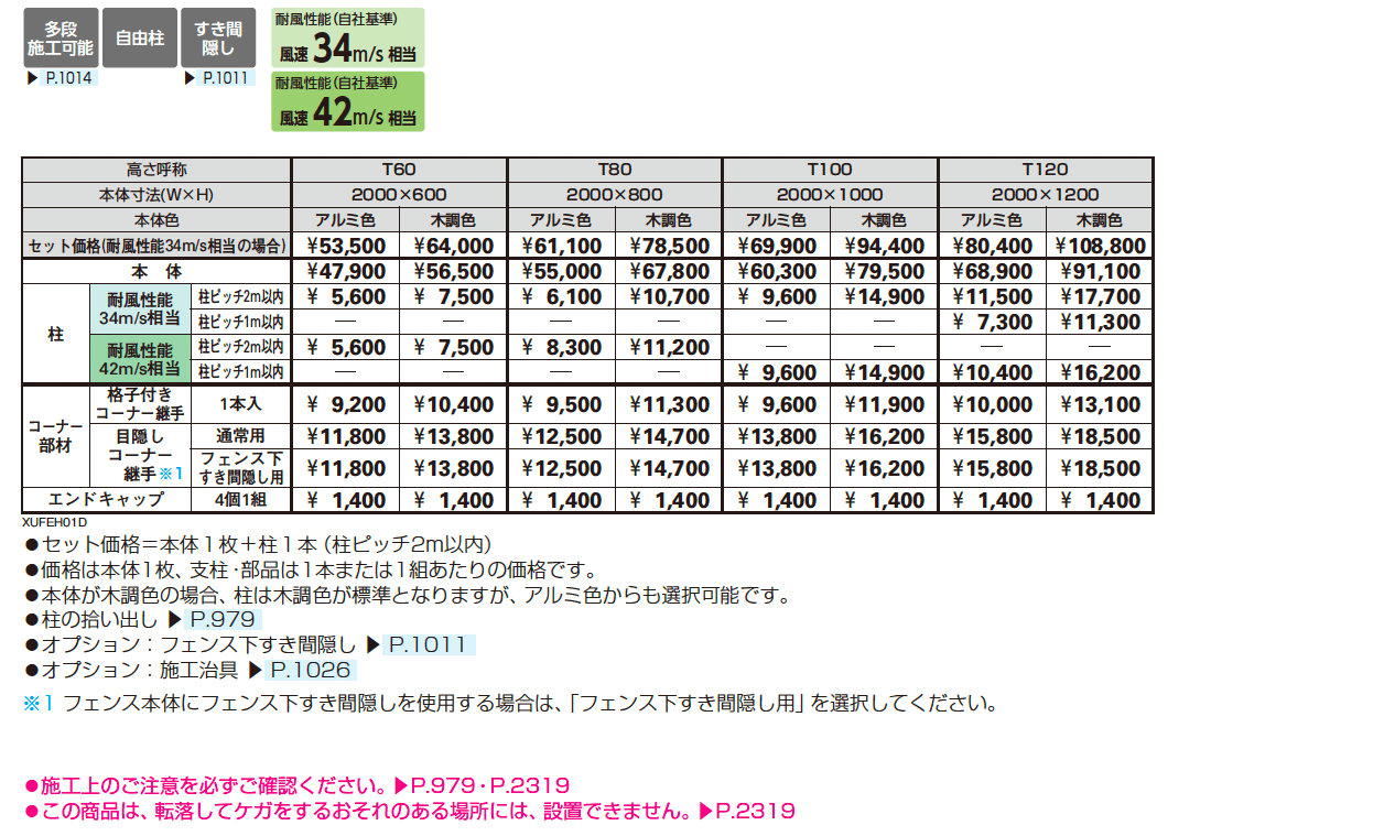 ルシアス フェンス H01型 たて板格子_価格_2