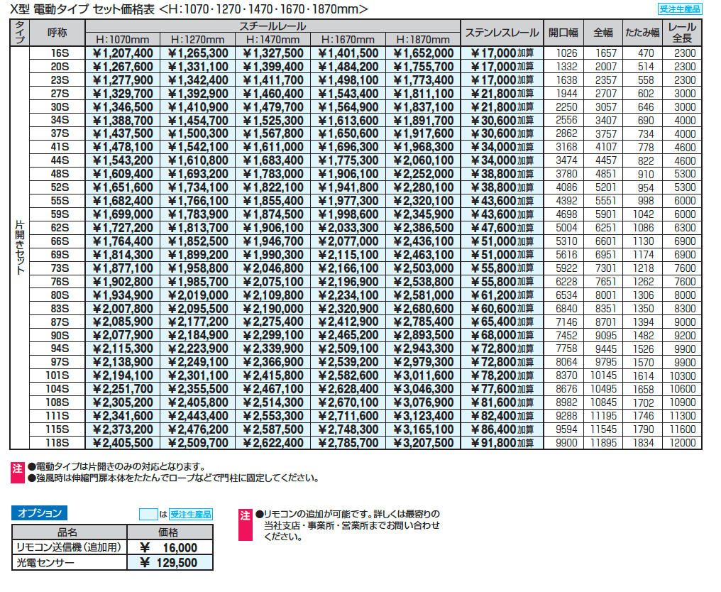 電動タイプ アルテンダX型 フラットレールタイプ_価格_1