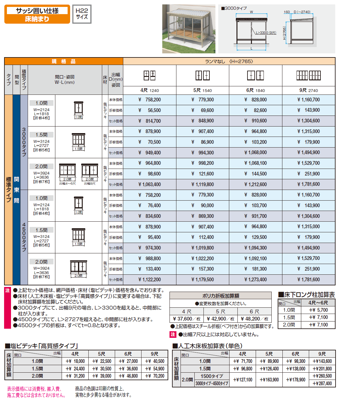 スーパーテラスGTⅡ(サッシ囲い仕様 床納まり H22サイズ 標準タイプ)【2024年版】_価格_1