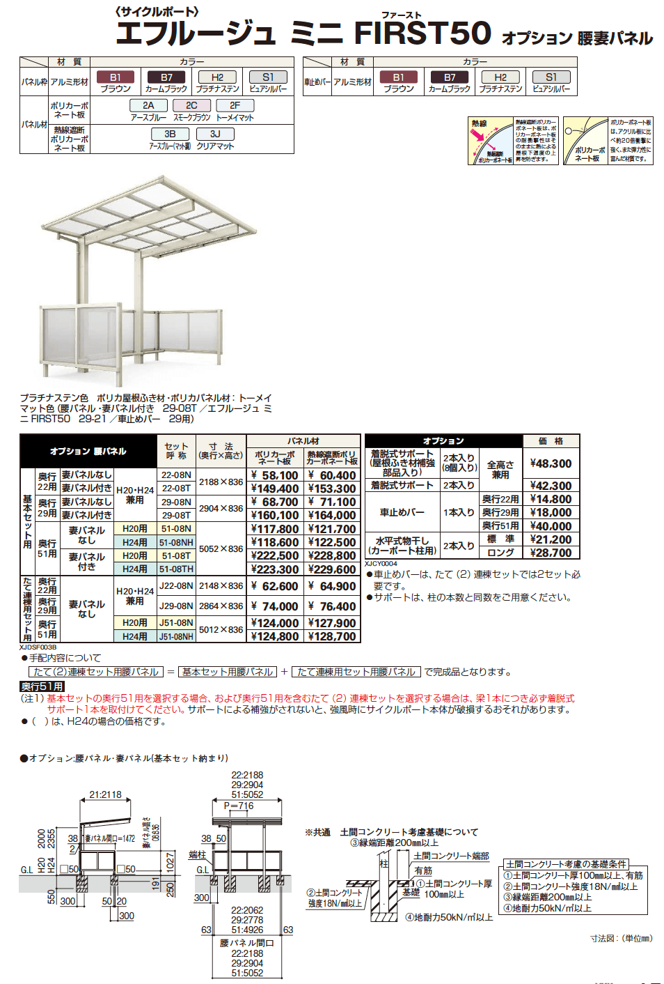 YKK AP エフルージュ ミニ FIRST50 オプション サイドパネル・腰妻パネル（2023年版）2