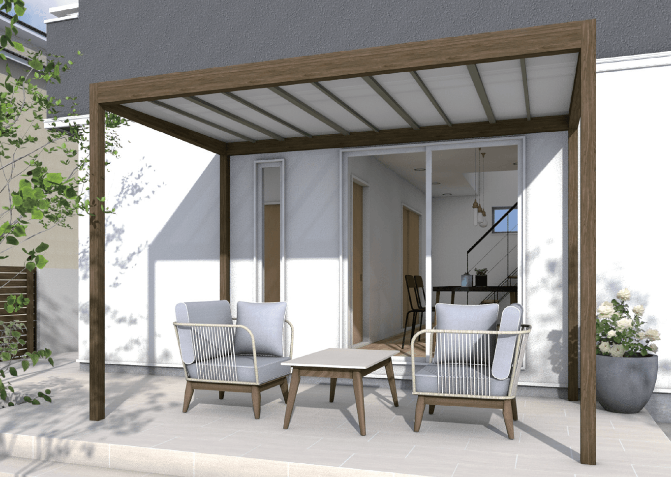 タカショーの「ポーチガーデン®︎ フレームルーフ」