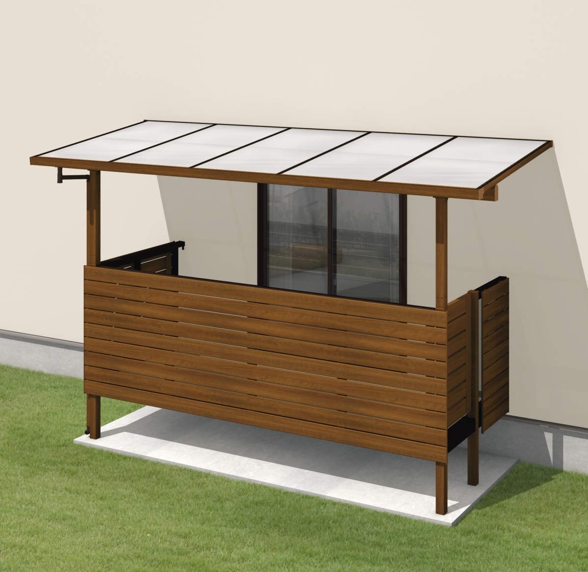 三協アルミの「ナチュレS屋根(オルネ 庭置き式用 600タイプ 壁付け納まり)」