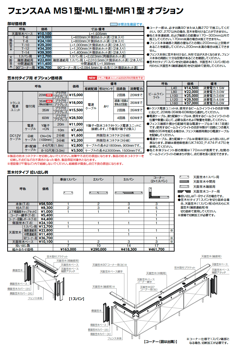 フェンスAA(メタル調) MS1型(横スリット)笠木付タイプ_価格_2