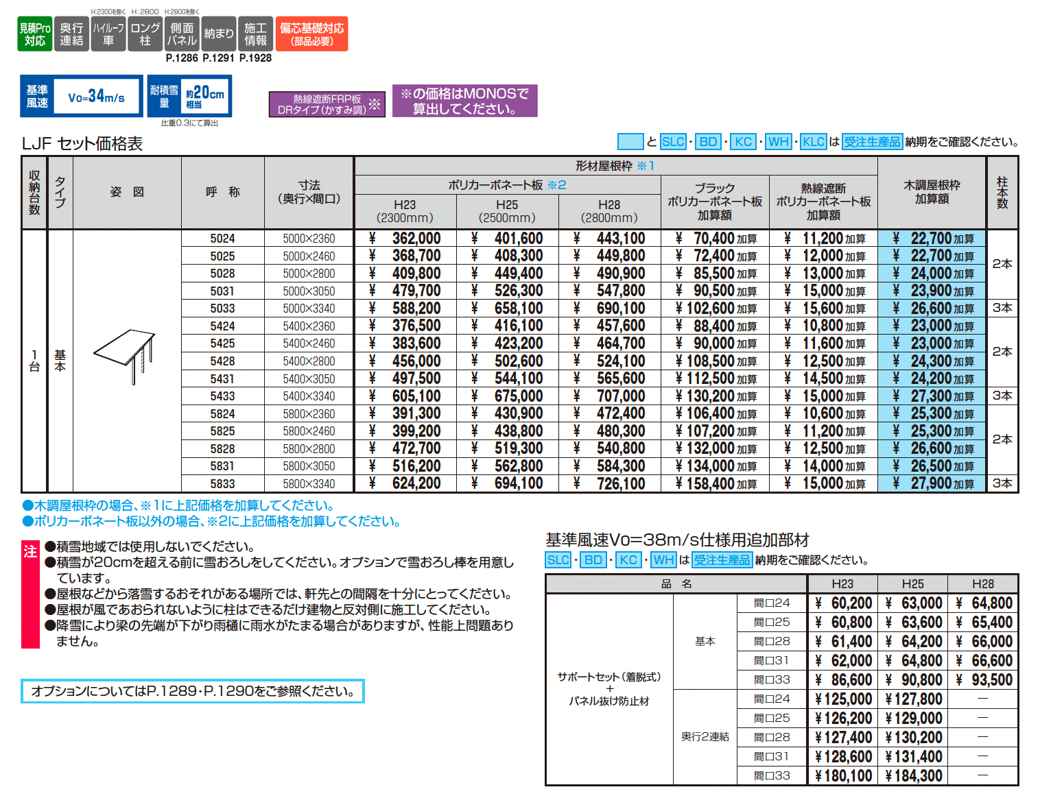 スカイリード 片側支持タイプ(耐積雪量20cm仕様:1台用基本・奥行連結)_価格_1