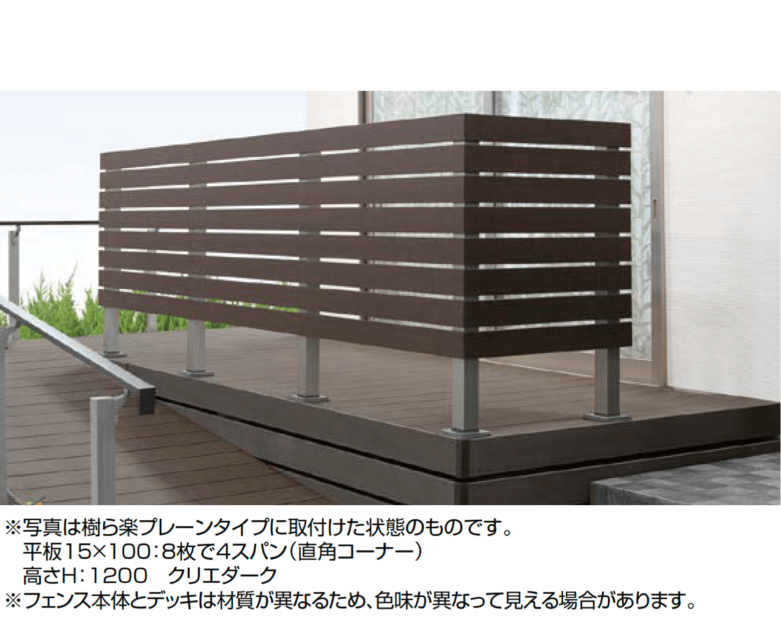 LIXILの「デザイナーズパーツフェンス デッキ仕様 樹ら楽 柾目タイプ・樹ら楽 プレーンタイプ・デッキDS専用」