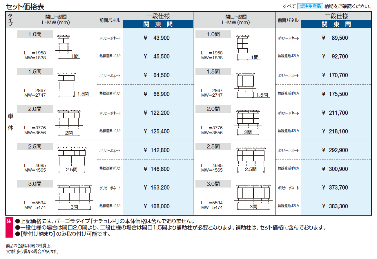 ナチュレP(前面パネル 一段仕様 テラス柱直付け式 パーゴラタイプ 壁付け納まり)【2024年版】_価格_1