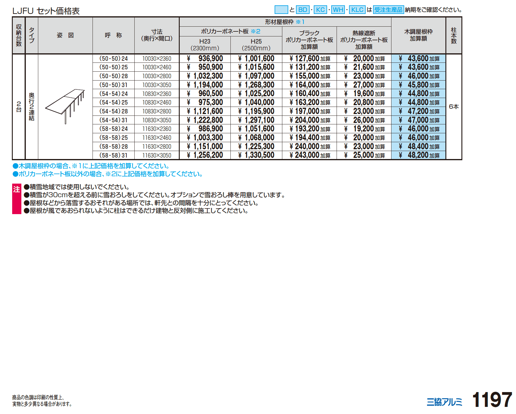スカイリード 片側支持タイプ(耐積雪量30cm仕様:1台用基本・奥行連結)【2024年版】_価格_2
