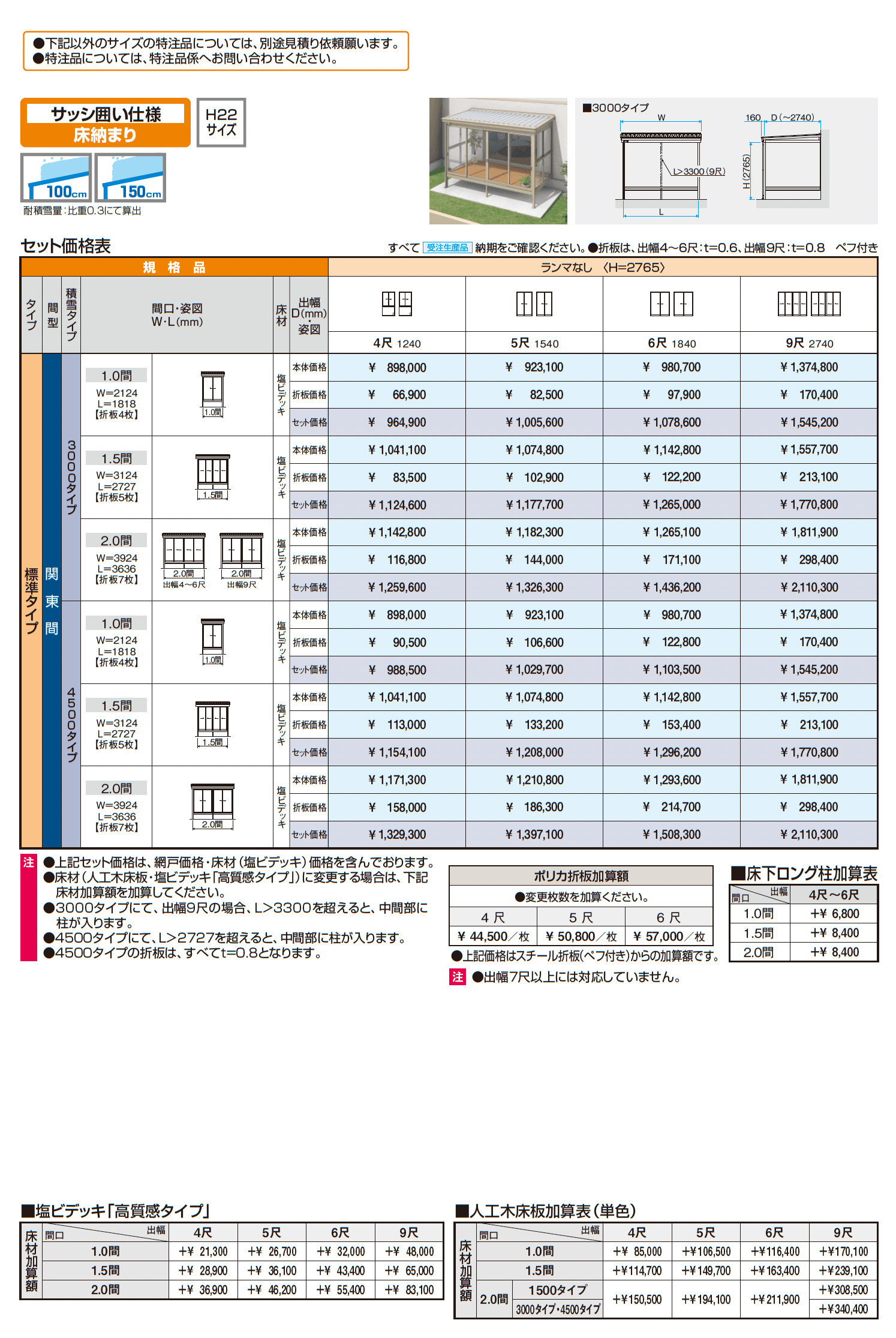 スーパーテラスGTⅡ(サッシ囲い仕様 床納まり H22サイズ 標準タイプ)_価格_1
