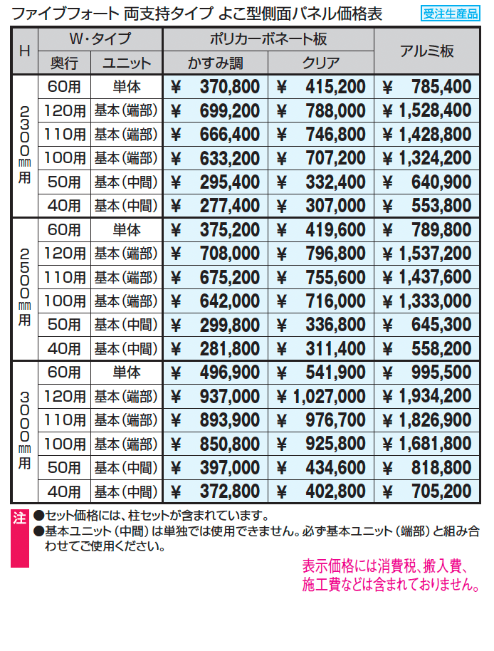 通路シェルター用 両支持タイプ よこ型側面パネル ファイブフォート_価格_1