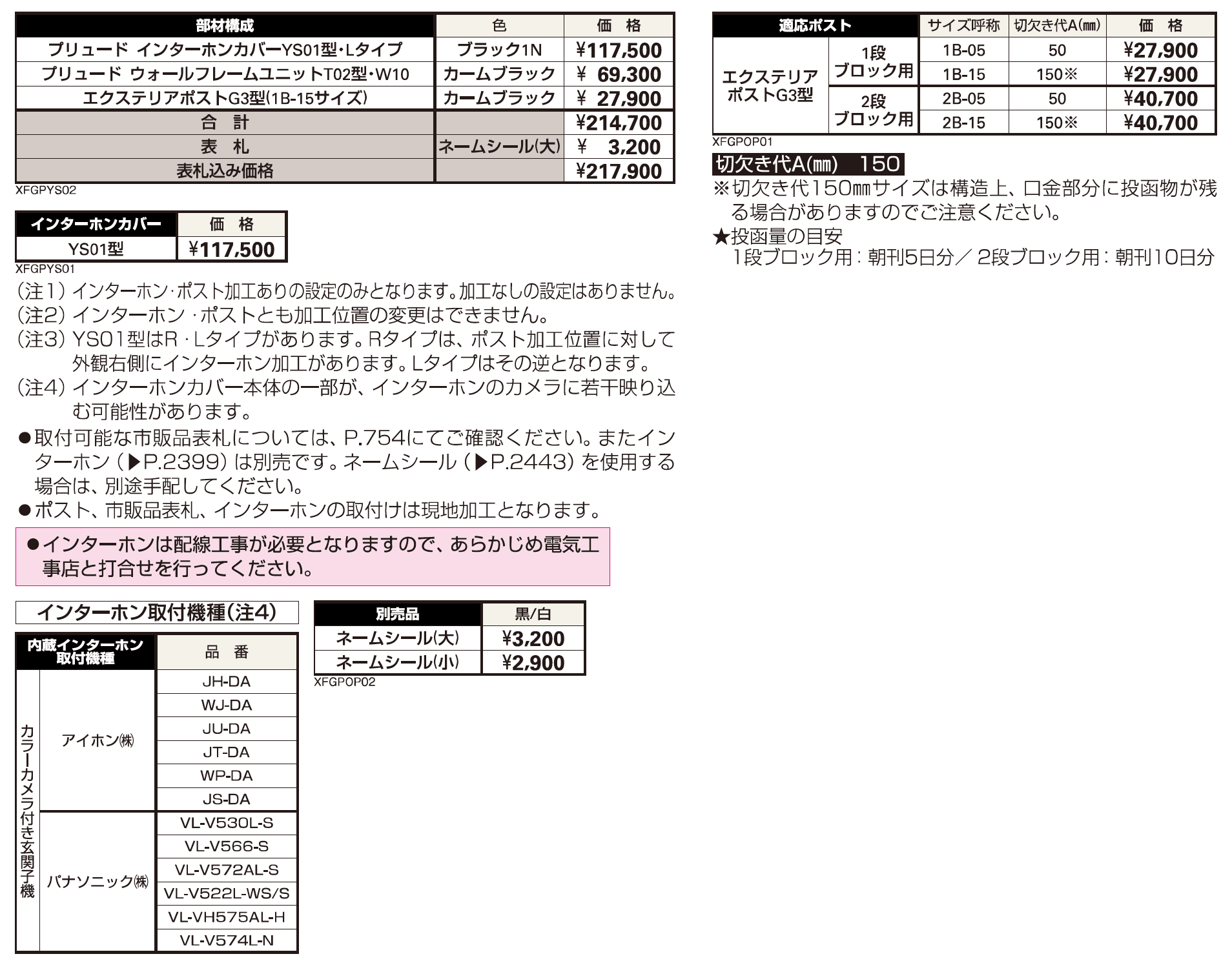 プリュード インターホンカバーYN01型【2023年版】_価格_1