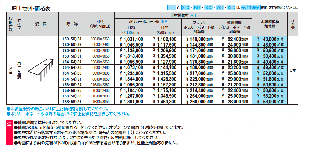 スカイリード 片側支持タイプ(耐積雪量30cm仕様:1台用基本・奥行連結)_価格_2
