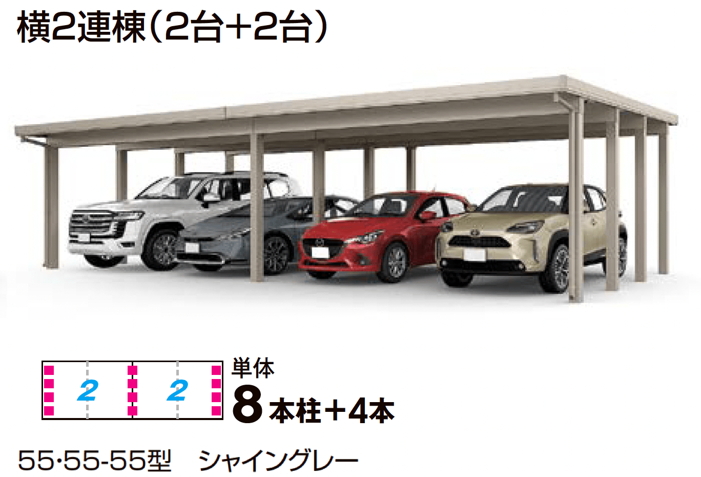 LIXILの「カーポートST 6000タイプ 4台用 横2連棟」