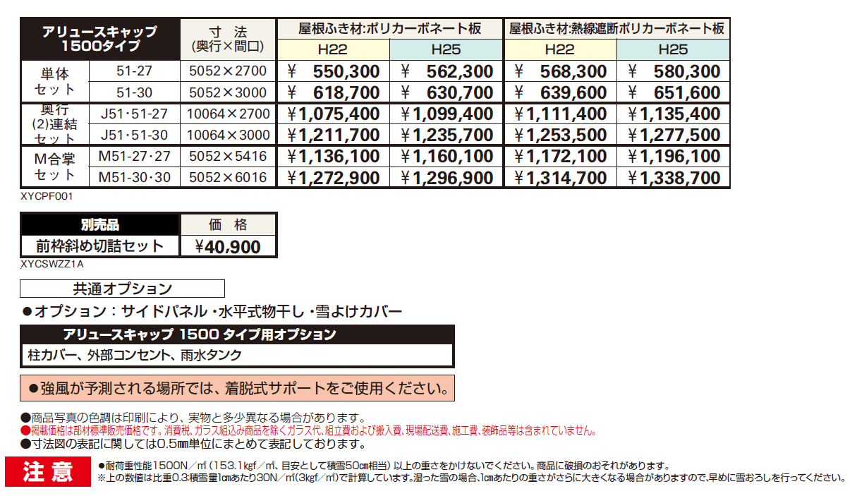 アリュースキャップ 1500タイプ 単体セット/奥行(2)連結セット/M合掌セット【2024年版】_価格_1