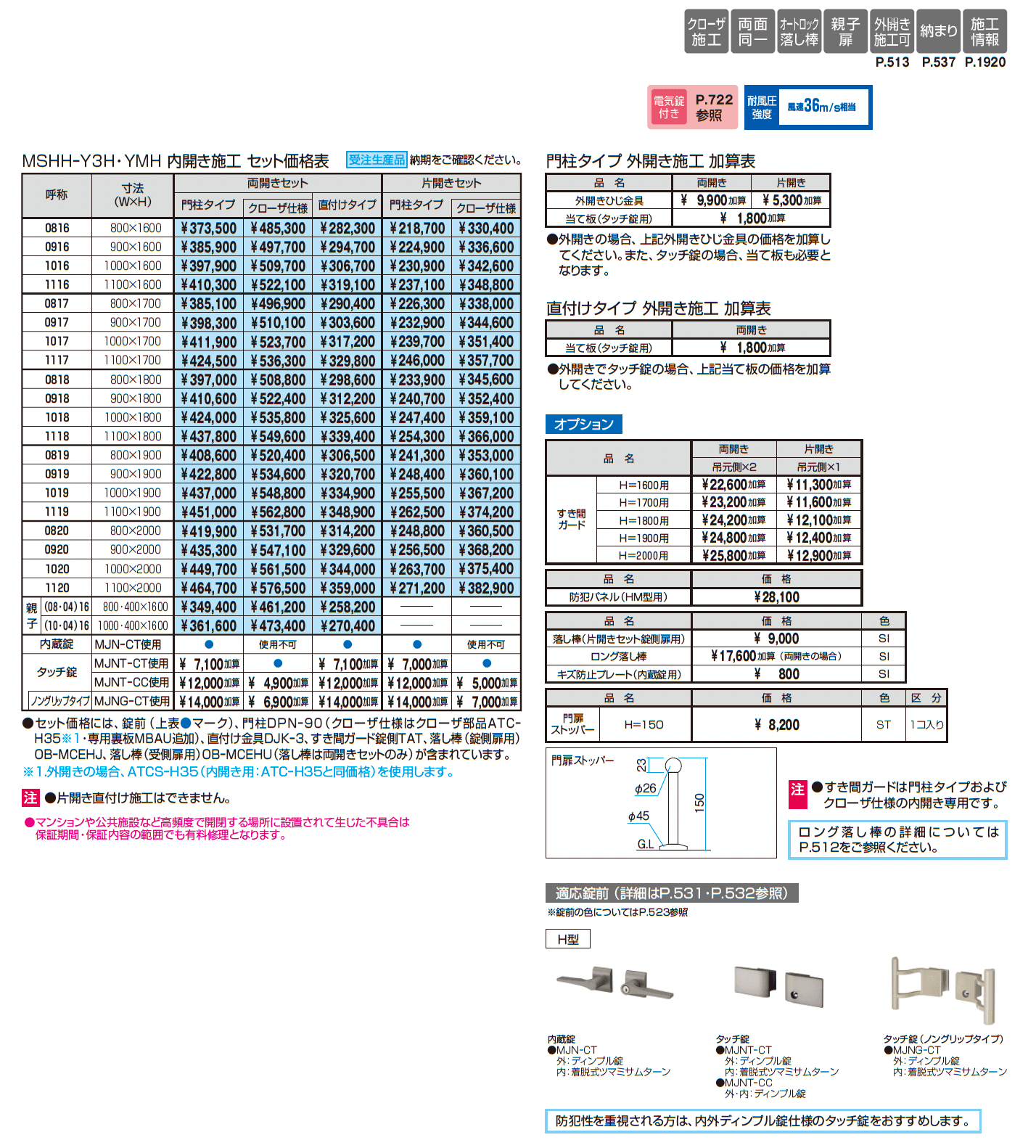 シャトレナⅡハイタイプ YM型(H型:内蔵錠・タッチ錠)_価格_1