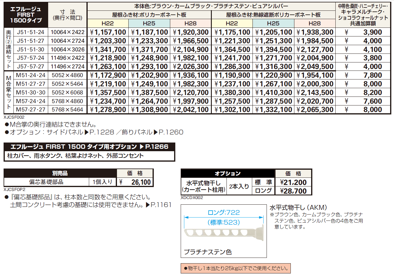 エフルージュ FIRST 1500タイプ 1台用 奥行(2)連結セット/ M合掌セット【2024年版】_価格_1