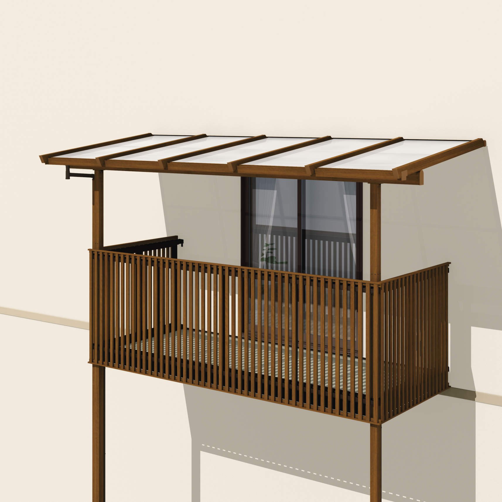 三協アルミの「ナチュレN屋根(オルネ 柱建て式用 1500タイプ 壁付け納まり)」