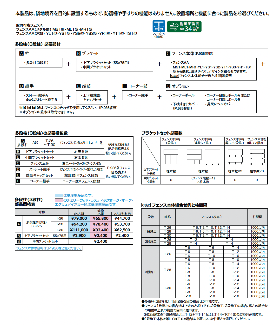 フェンスAA 多段柱(3段柱)_価格_1