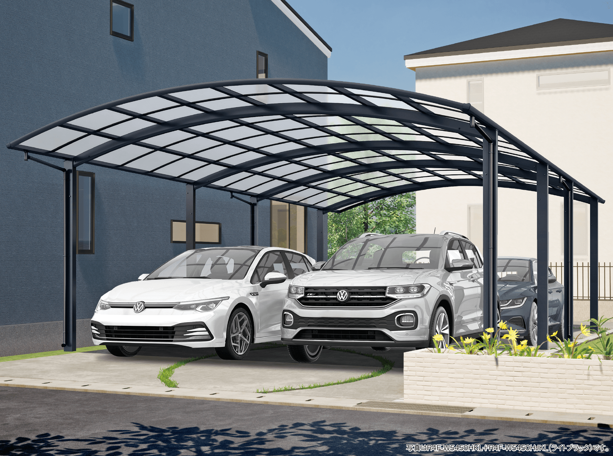 大仙の「リアルポートⅣ ワイドタイプ カーポート:奥行延長(2台用+α)・奥行連棟(4台用)」