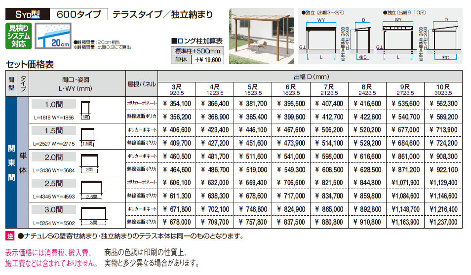 ナチュレS(SYD型 600タイプ テラスタイプ/独立納まり)【2024年版】_価格_1