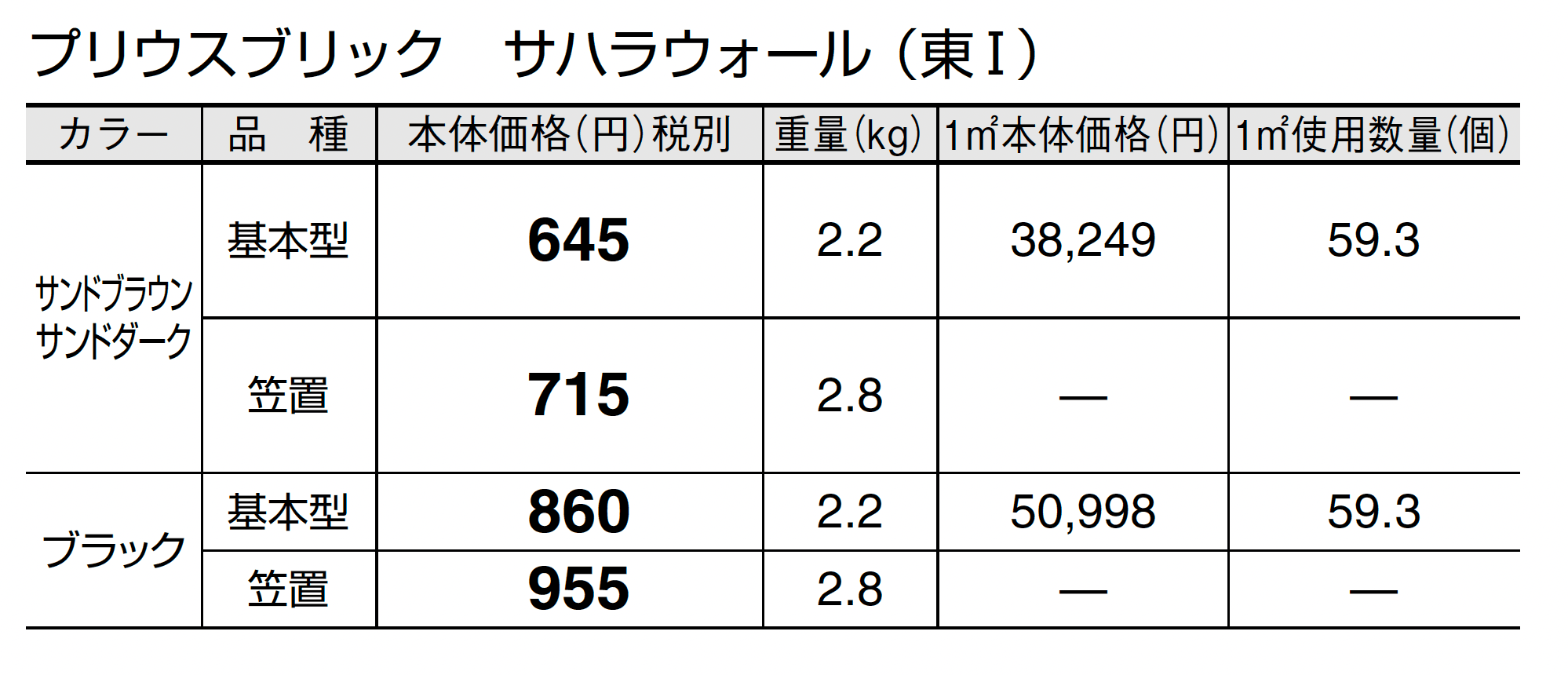 プリウスブリック サハラ・ウォール(組積材)_価格_1