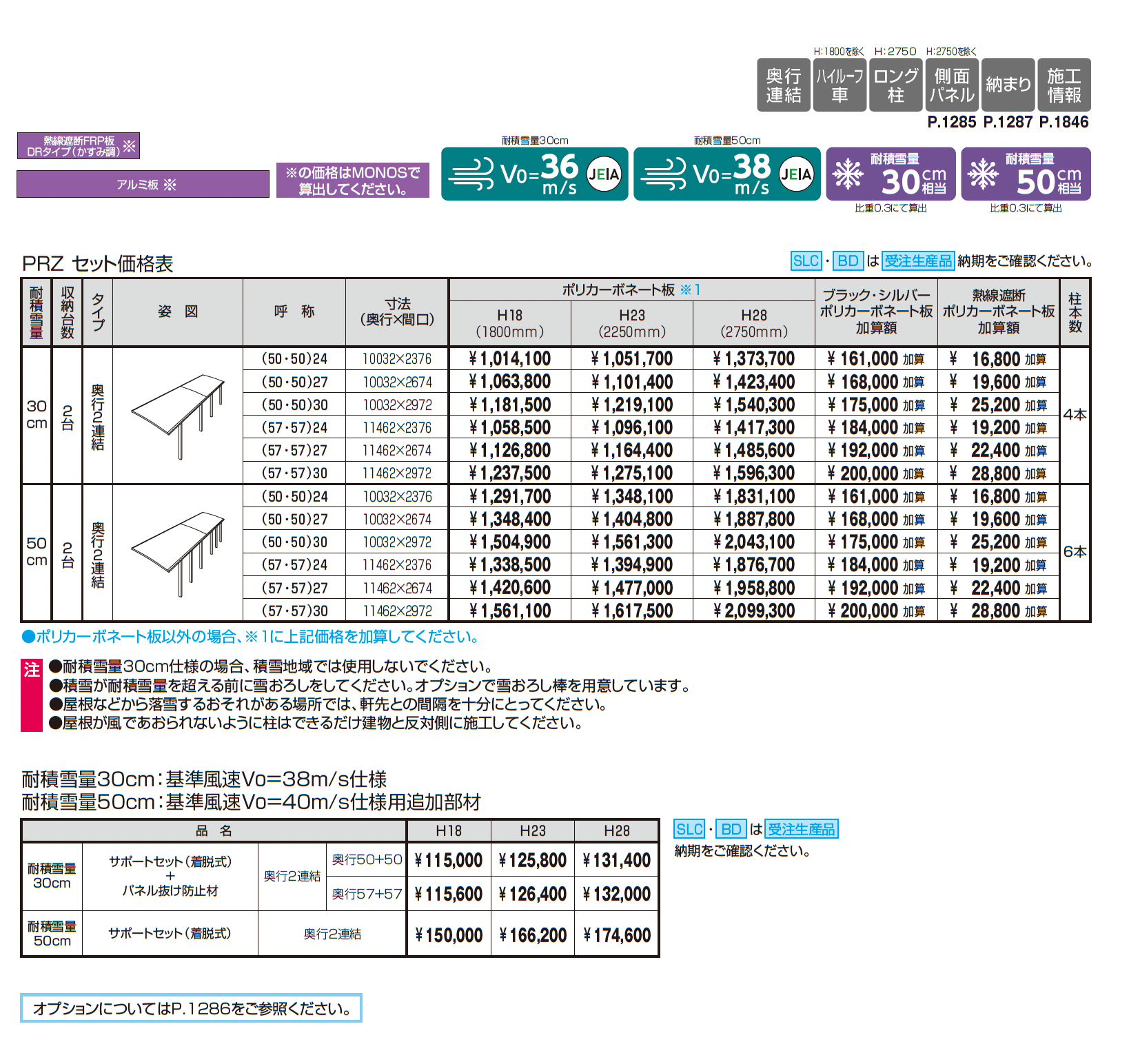 カムフィエースZ(耐積雪量30cm・50cm仕様:奥行2連結)_価格_1