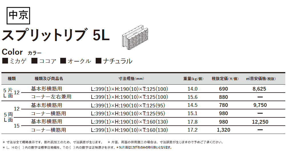 スプリットリブ 5L【西日本・中京】_価格_2