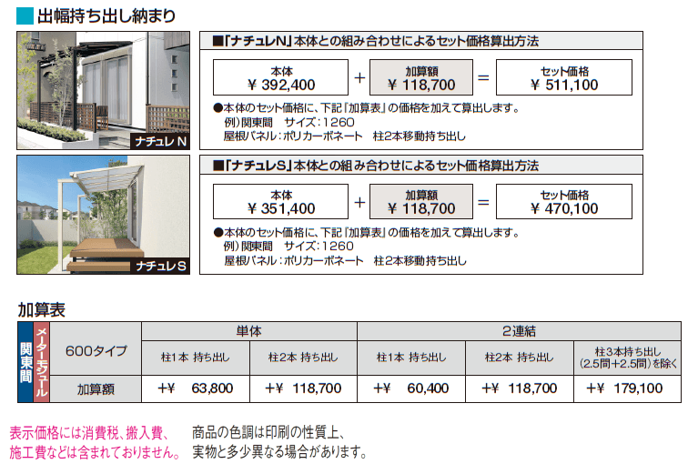 ナチュレN(NN型 600タイプ テラスタイプ/出幅持ち出し納まり)【2024年版】_価格_1