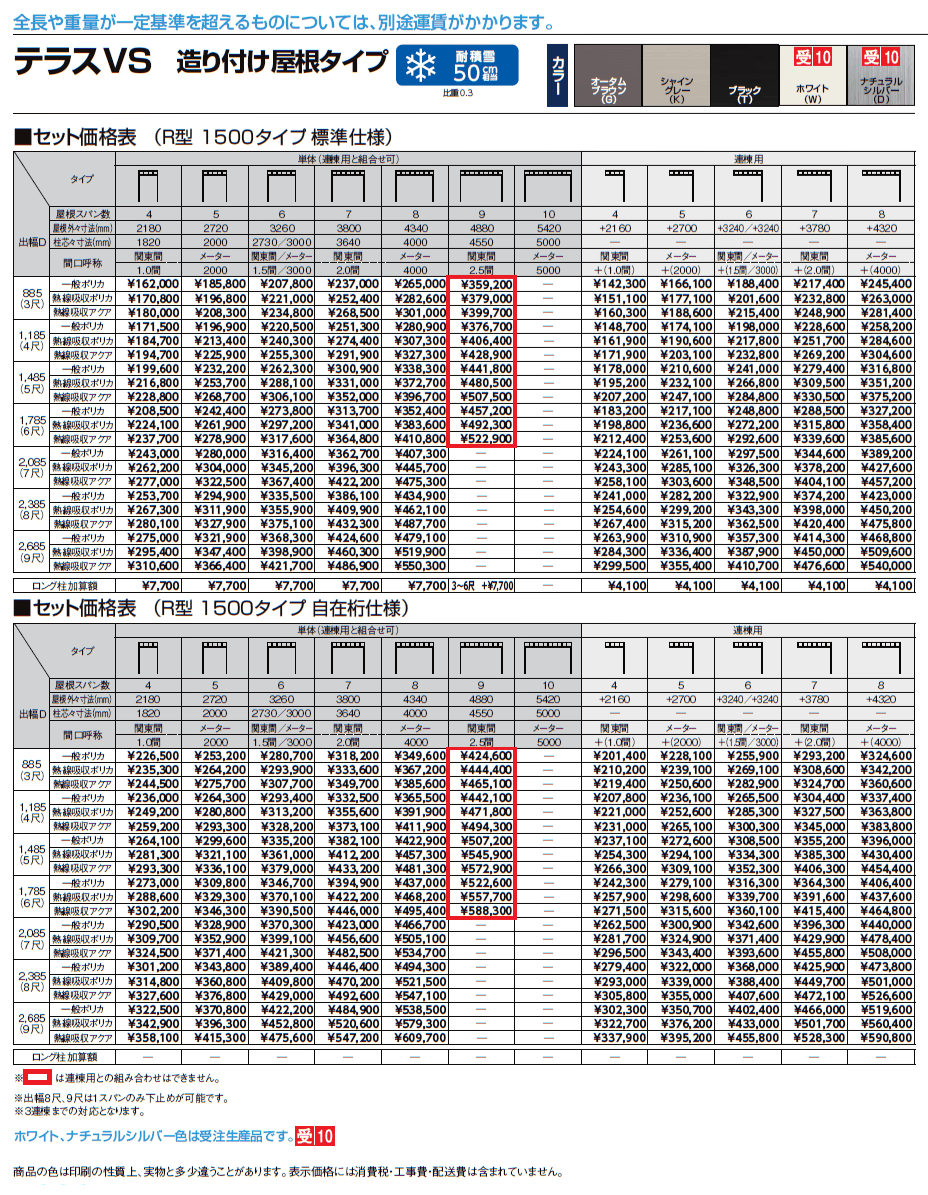 テラスVS R型 造り付け屋根タイプ【2024年版】_価格_2