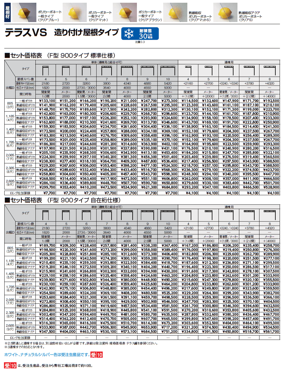 テラスVS F型 造り付け屋根タイプ【2024年版】_価格_1