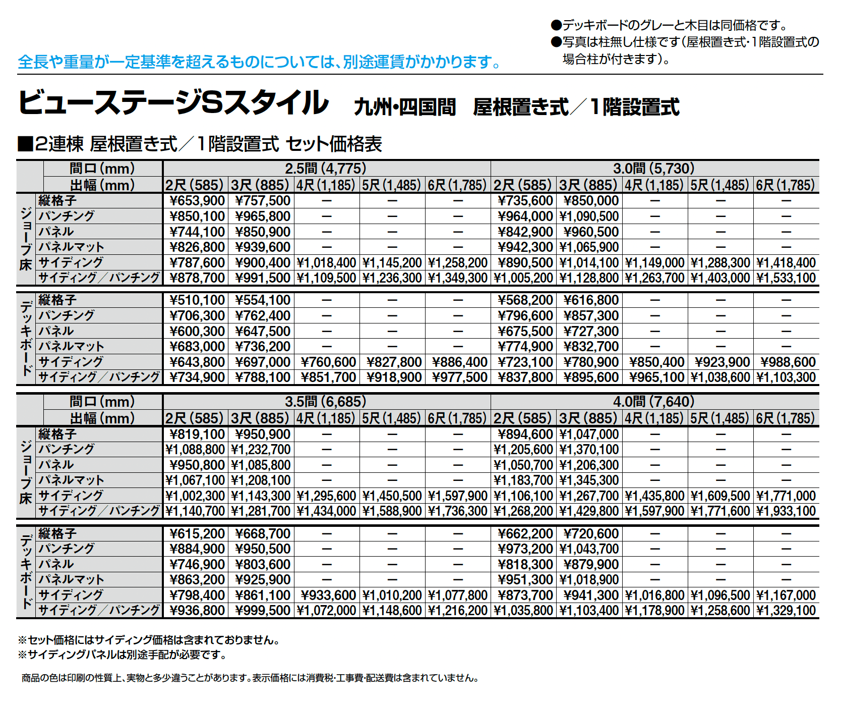 ビューステージ Sスタイル 九州・四国間 屋根置き式/1階設置式_価格_2
