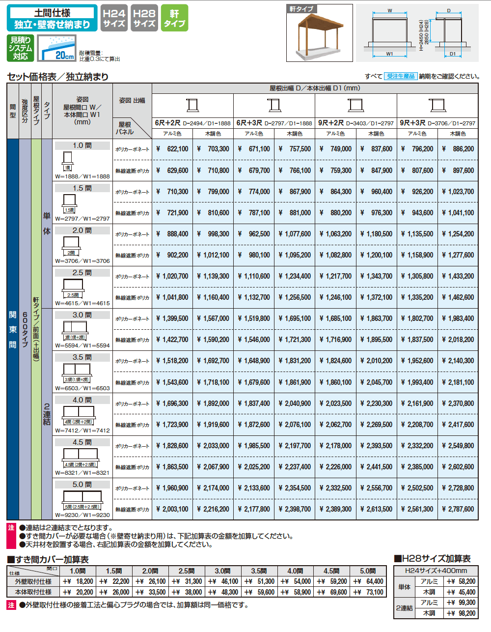 X.スタイル/クロス.スタイル 土間仕様 独立・壁寄せ納まり 軒タイプ(テラス)【2023年版】_価格_1