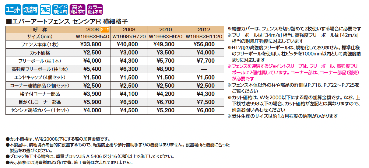 エバーアート®︎フェンス センシアR 横パネル 横細格子【2025年版】_価格_1