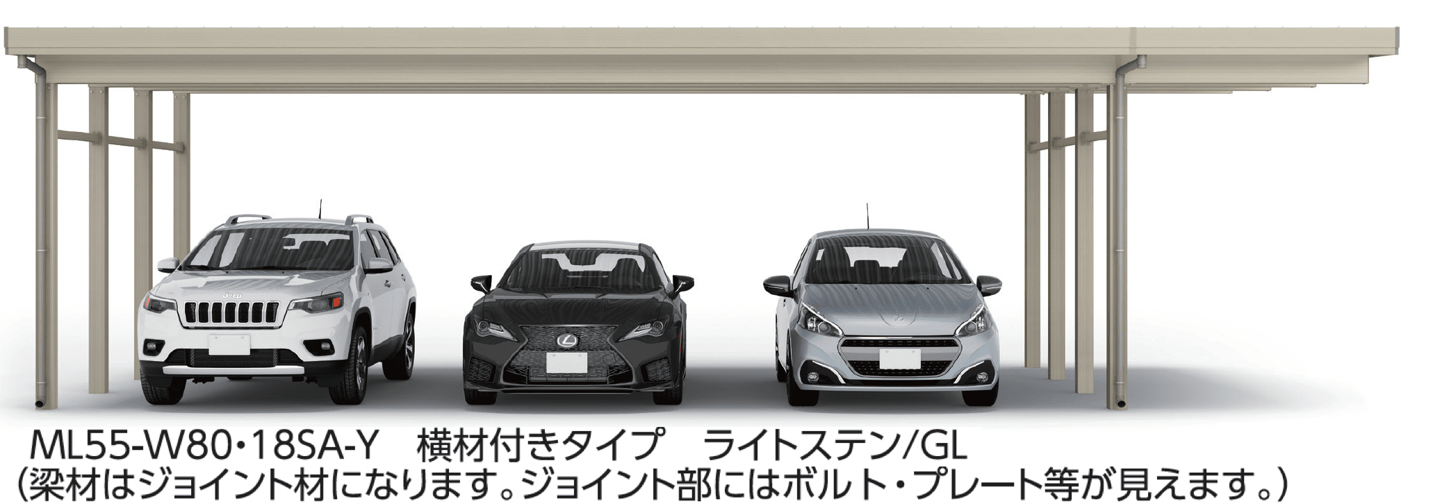 大仙の「SSポートGⅢ 積雪100cm 間口延長セット/3台用+α」