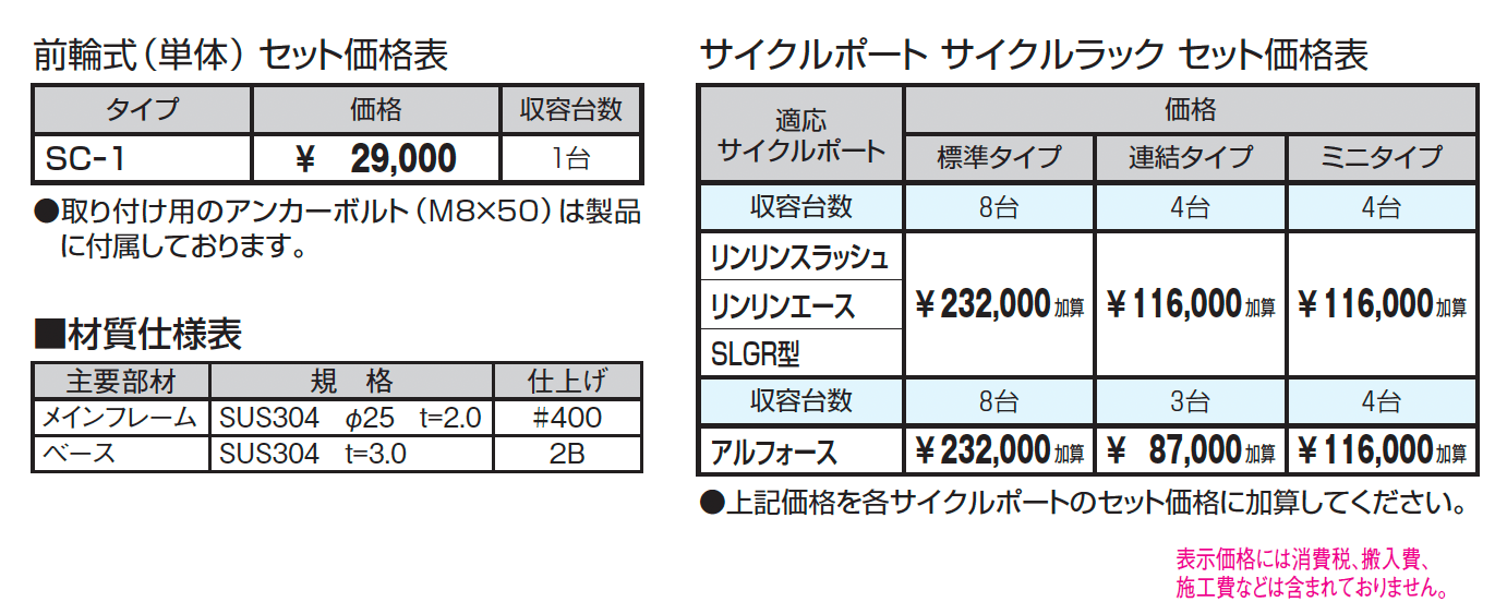 サイクルラック SCー1型 前輪式(単体)_価格_1