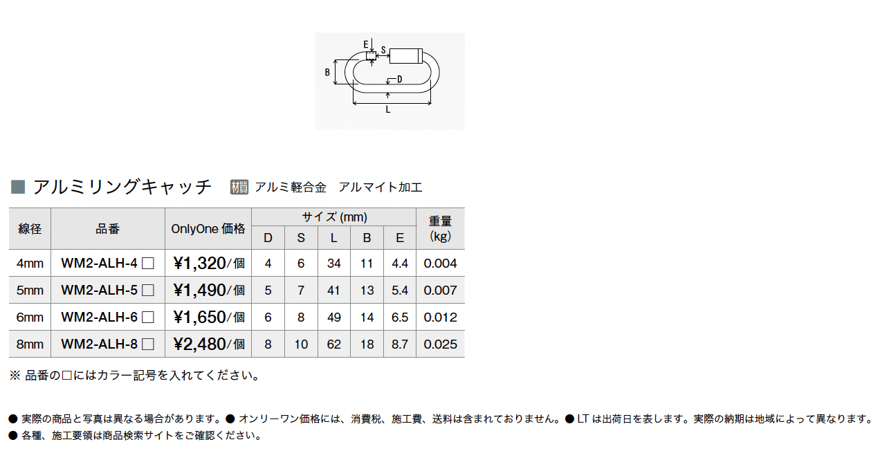 アルミリングキャッチ【2023年版】_価格_1
