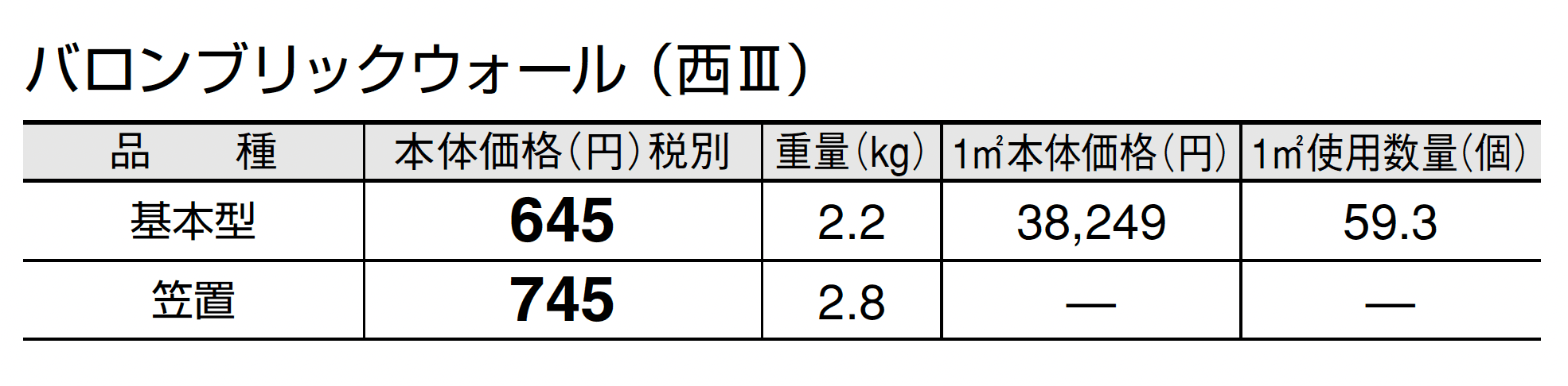 バロンブリック ウォール_価格_5