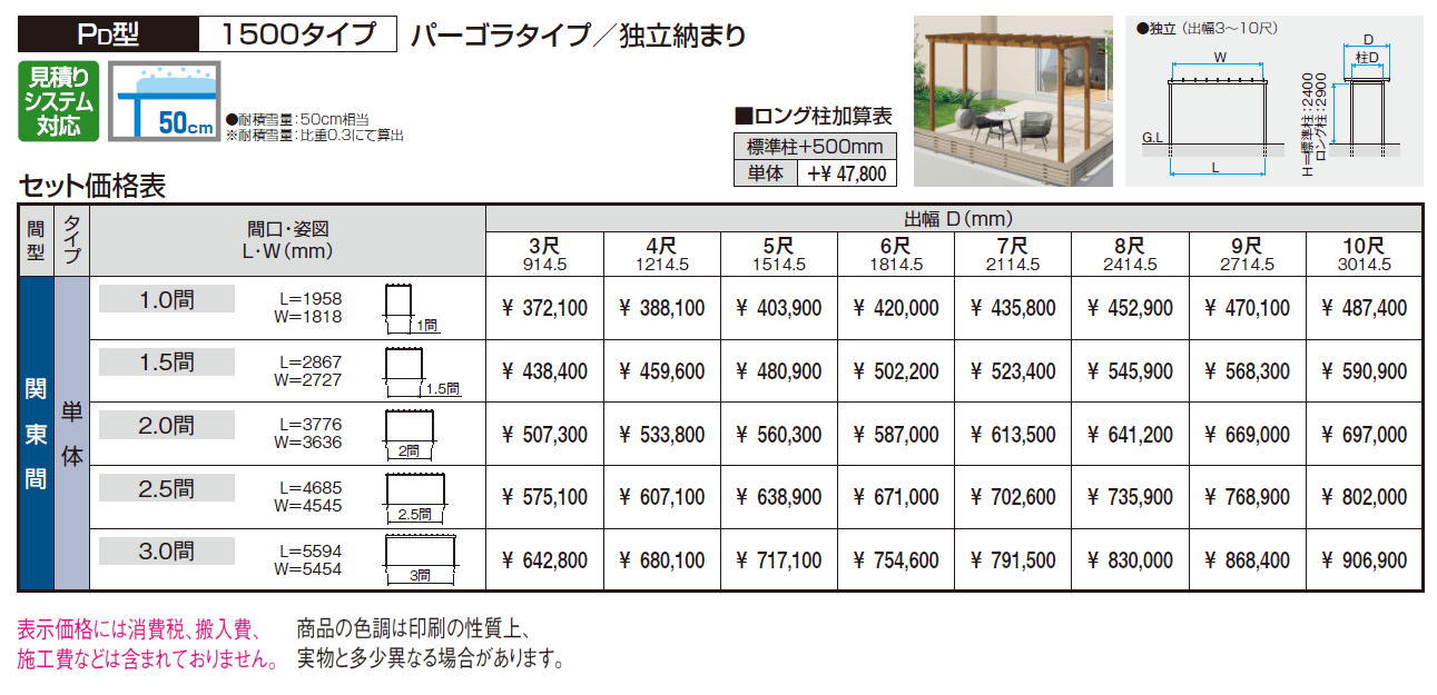 ナチュレP(PD型 1500タイプ パーゴラタイプ/独立納まり)【2024年版】_価格_1