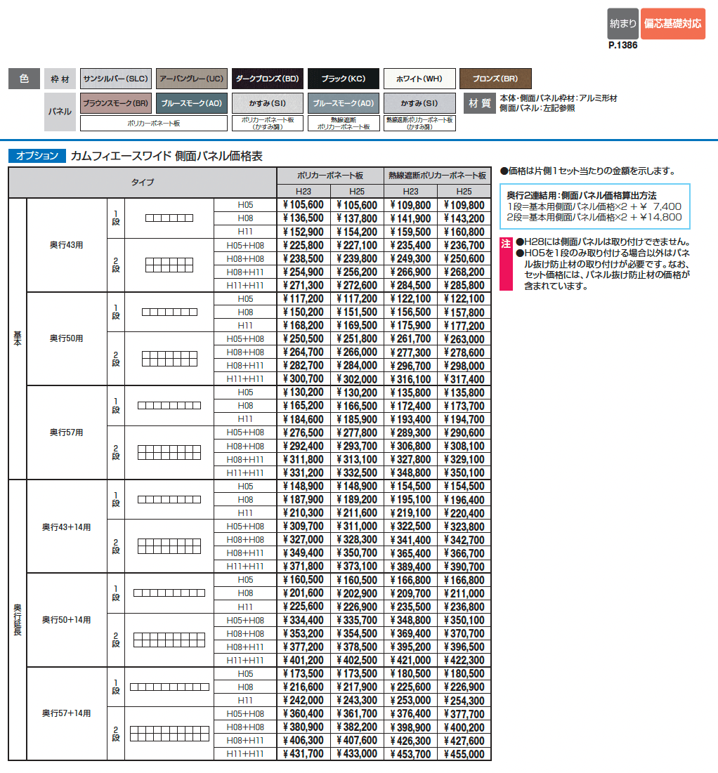 カムフィエースワイド(基本・奥行連結・奥行延長)_価格_2