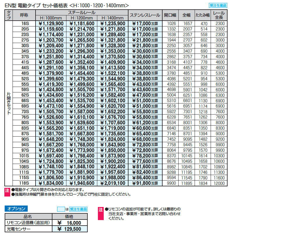 電動タイプ アルテンダEN型 フラットレールタイプ_価格_1