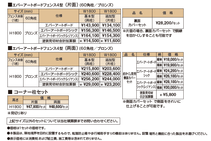 エバーアートボード®フェンス4型セット【2024年版】_価格_1