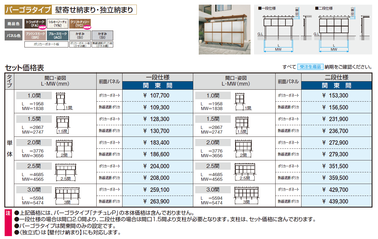 ナチュレP(前面パネル 二段仕様 独立式 テラスタイプ 壁寄せ納まり・独立納まり)【2024年版】_価格_1