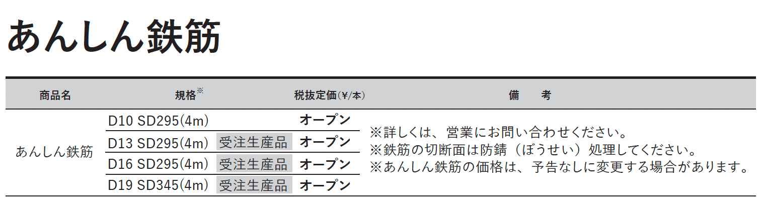 あんしん鉄筋(エポキシ樹脂塗装鉄筋)_価格_1