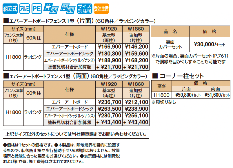 エバーアートボード®フェンス1型セット【2025年版】_価格_1