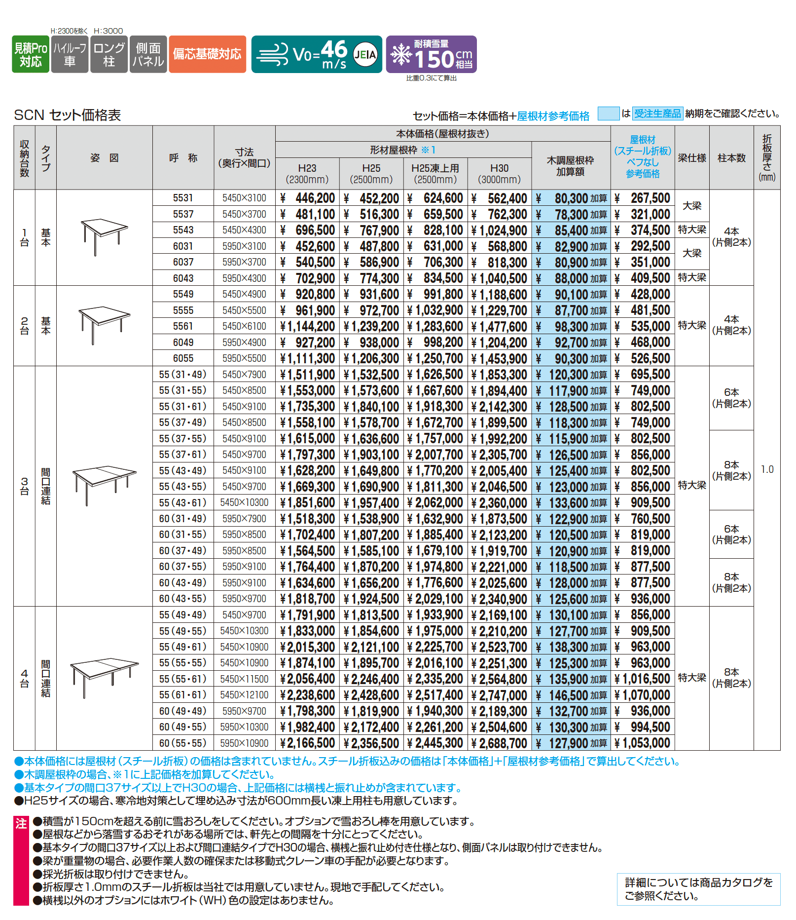 G1-R/ジーワン アール(耐積雪量150cm仕様 H23~30(片側2本柱):基本・間口連結)_価格_1