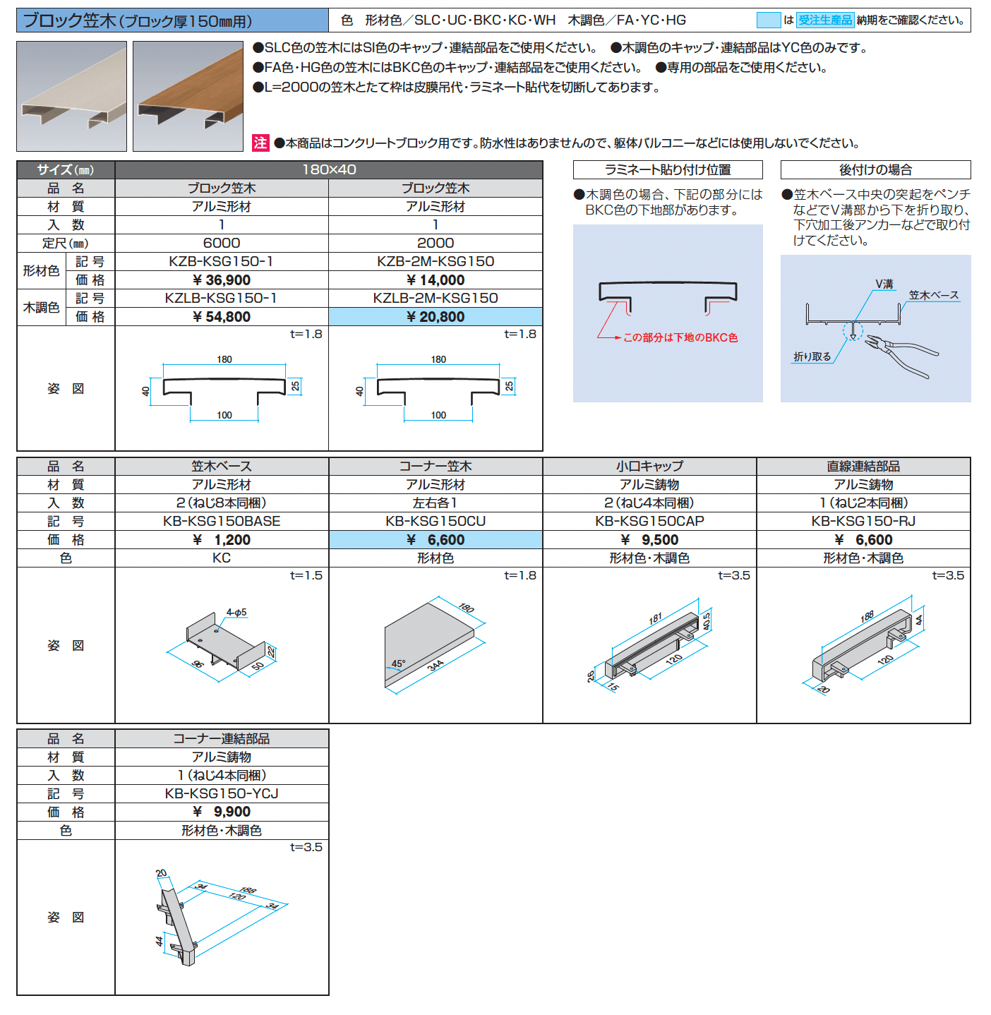 ドレスパーツ ブロック笠木(ブロック厚150mm用)【2024年版】_価格_1
