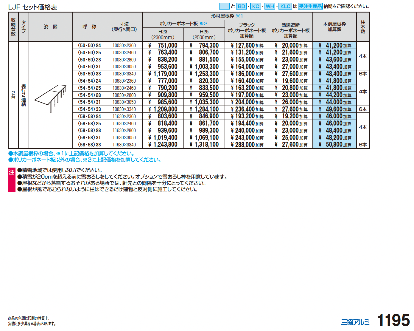スカイリード 片側支持タイプ(耐積雪量20cm仕様:1台用基本・奥行連結)【2024年版】_価格_2