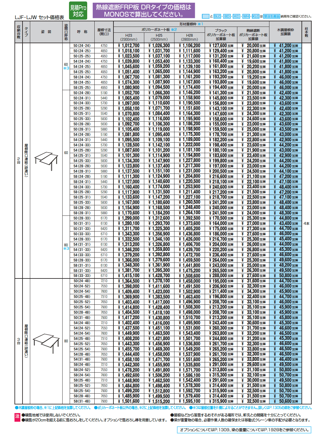 スカイリード 両側支持タイプ(耐積雪量20cm仕様:屋根間口連結(段違い))_価格_1