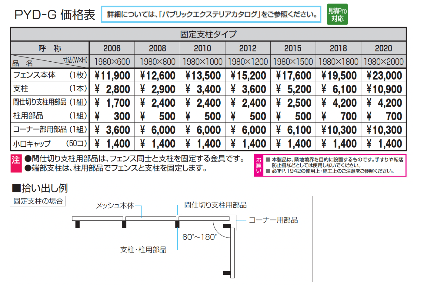ユメッシュG型フェンス 固定支柱タイプ_価格_1